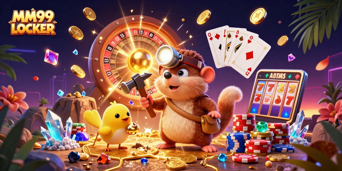 Experience thrilling gameplay at MM99 LOCKER with exciting jackpot reels, vibrant game elements, and a dynamic casino scene.