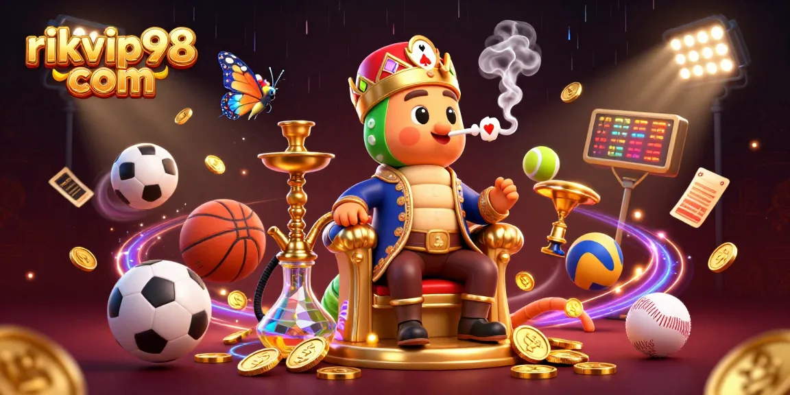Experience thrilling gameplay at rikvip98 com, showcasing a vibrant 3D scene of high-stakes gambling.