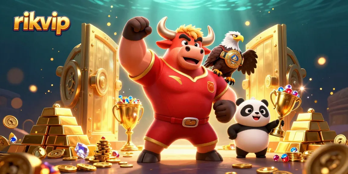 Experience rich gameplay excitement at rikvip with golden trophies and vibrant casino elements.